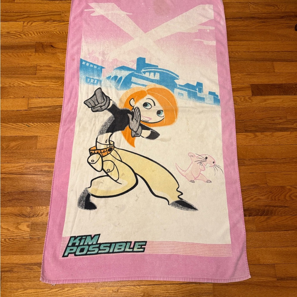 Vintage Y2K Kim Possible Beach Towel, Disney TV Show Collectible, Tapestry